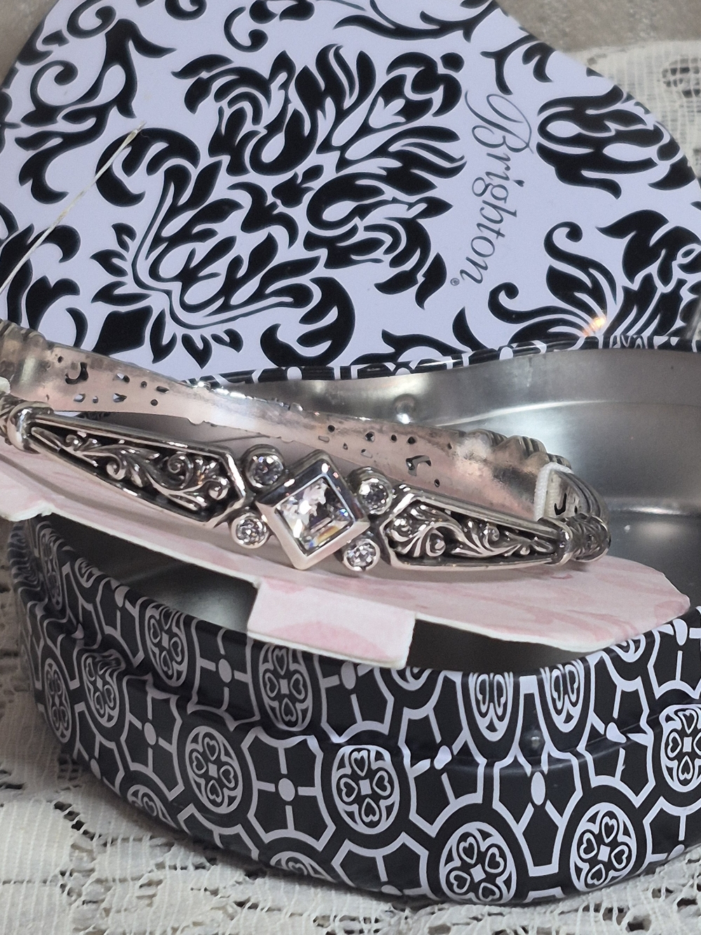 Brighton Zoe Silverplated Swarovski Crystal Bangle Bracelet with Tin